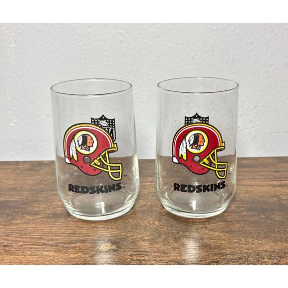 Vintage Washington Redskins NFL Glass Lowball Glasses Set of 2 4.5” 16oz - Picture 2 of 8